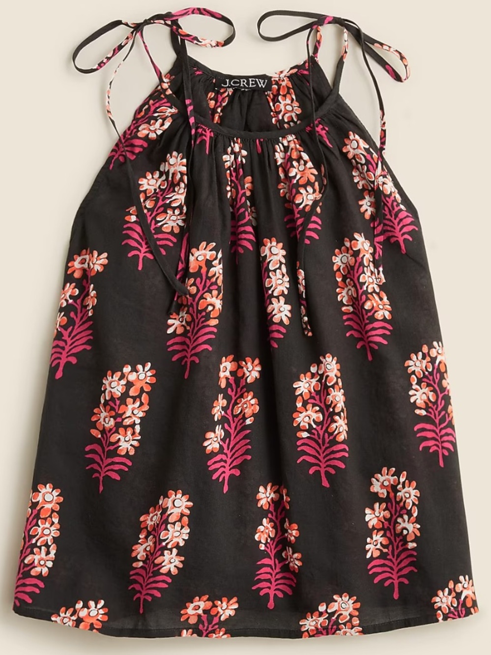 NWOT JCrew Tie-shoulder Tank Top in Cocoa Block-print Cotton Voile